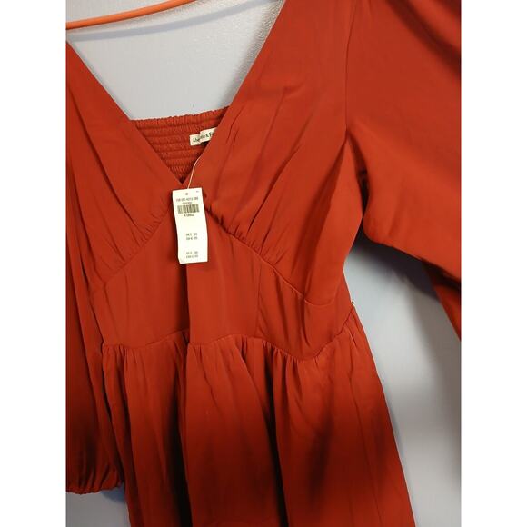 Abercrombie Fitch New Long Sleeve Babydoll Ruffle Red Mini Dress/ Tunic NWT XL - Picture 4 of 6